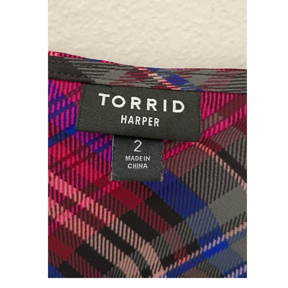 Torrid Harper Blouse Pink Plaid Flutter Sleeve V-Neck Georgette Top 2X Preppy - Picture 4 of 7